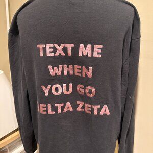 Delta Zeta sorority gray hoodie with pink lettering Adult Large